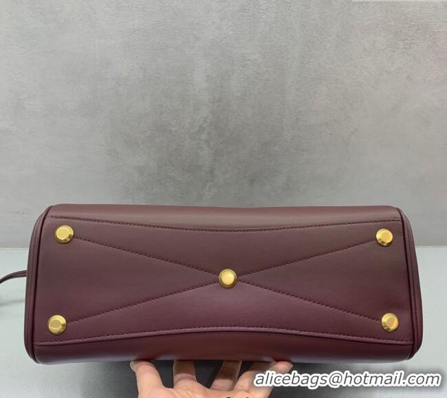 Inexpensive Balenciaga Bel Air Small Carry All Bag in smooth calfskin 48089 dark burgundy aged-gold hardware 2025