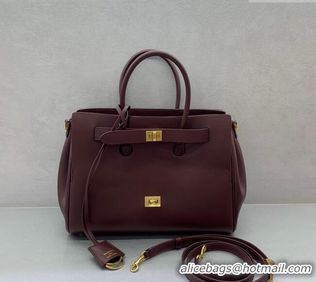 Inexpensive Balenciaga Bel Air Small Carry All Bag in smooth calfskin 48089 dark burgundy aged-gold hardware 2025