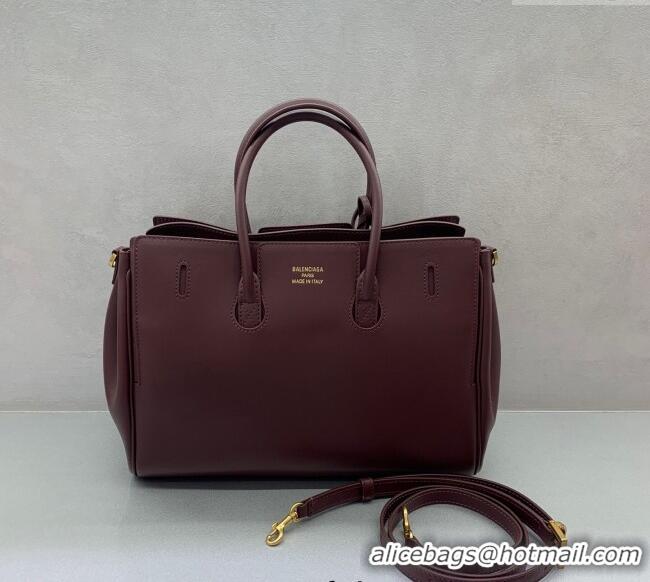 Inexpensive Balenciaga Bel Air Small Carry All Bag in smooth calfskin 48089 dark burgundy aged-gold hardware 2025