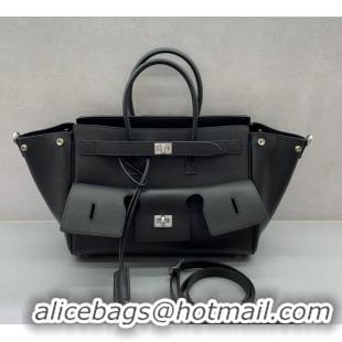 Super Quality Balenciaga Bel Air Small Carry All Bag in smooth calfskin 48089 black aged-silver hardware 2025