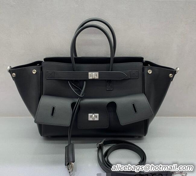 Super Quality Balenciaga Bel Air Small Carry All Bag in smooth calfskin 48089 black aged-silver hardware 2025