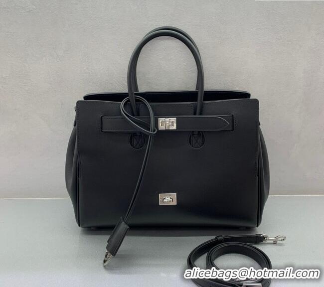 Super Quality Balenciaga Bel Air Small Carry All Bag in smooth calfskin 48089 black aged-silver hardware 2025