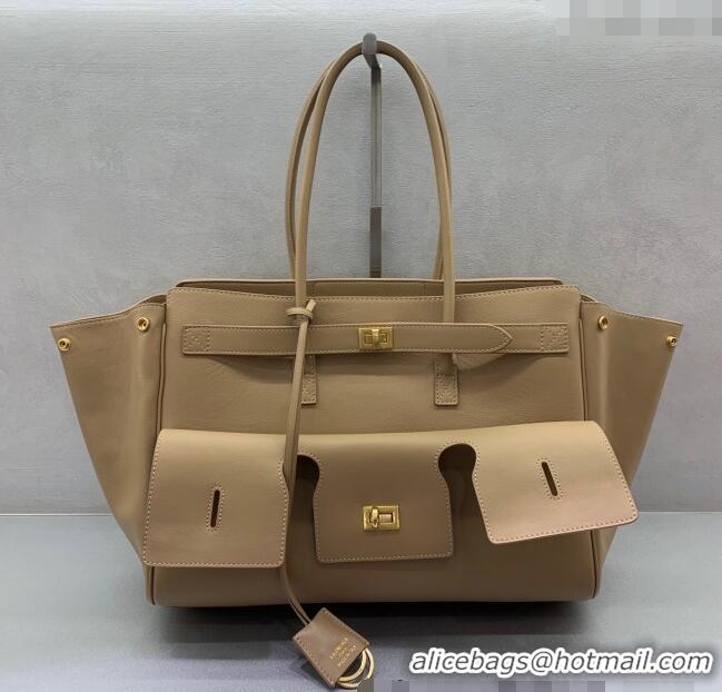 Buy Discount Balenciaga Bel Air Medium Carry All Bag in smooth calfskin 48090 latte beige aged-gold hardware 2025