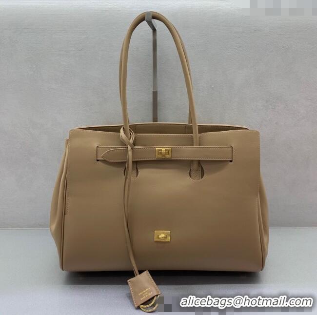 Buy Discount Balenciaga Bel Air Medium Carry All Bag in smooth calfskin 48090 latte beige aged-gold hardware 2025