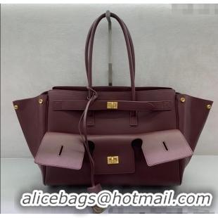 Discount Balenciaga Bel Air Medium Carry All Bag in smooth calfskin 48090 dark burgundy aged-gold hardware 2025