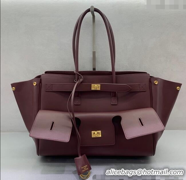 Discount Balenciaga Bel Air Medium Carry All Bag in smooth calfskin 48090 dark burgundy aged-gold hardware 2025