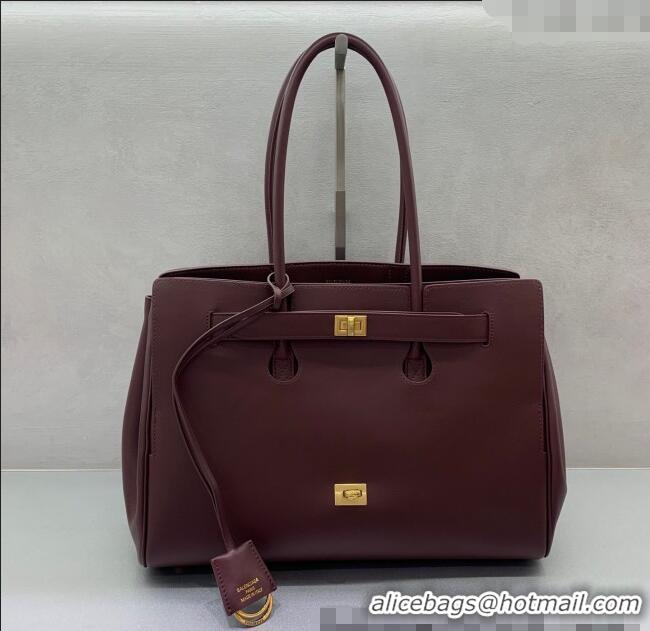Discount Balenciaga Bel Air Medium Carry All Bag in smooth calfskin 48090 dark burgundy aged-gold hardware 2025