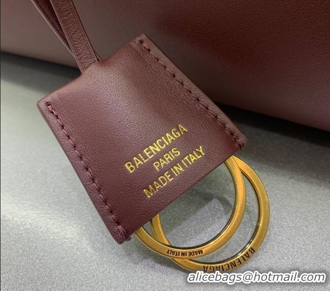 Discount Balenciaga Bel Air Medium Carry All Bag in smooth calfskin 48090 dark burgundy aged-gold hardware 2025