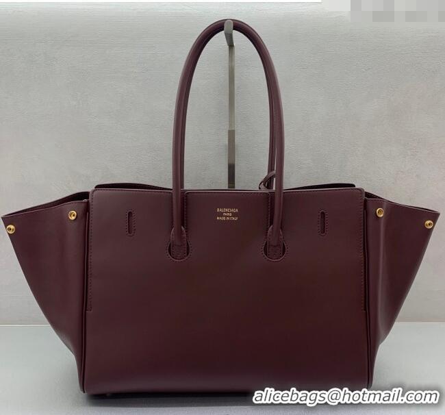 Discount Balenciaga Bel Air Medium Carry All Bag in smooth calfskin 48090 dark burgundy aged-gold hardware 2025