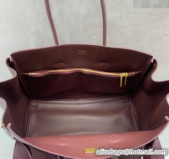 Discount Balenciaga Bel Air Medium Carry All Bag in smooth calfskin 48090 dark burgundy aged-gold hardware 2025