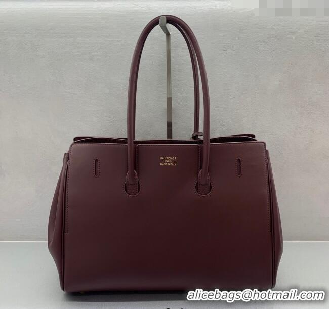 Discount Balenciaga Bel Air Medium Carry All Bag in smooth calfskin 48090 dark burgundy aged-gold hardware 2025