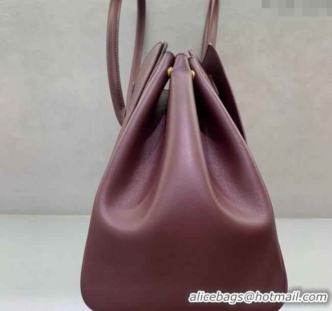 Discount Balenciaga Bel Air Medium Carry All Bag in smooth calfskin 48090 dark burgundy aged-gold hardware 2025