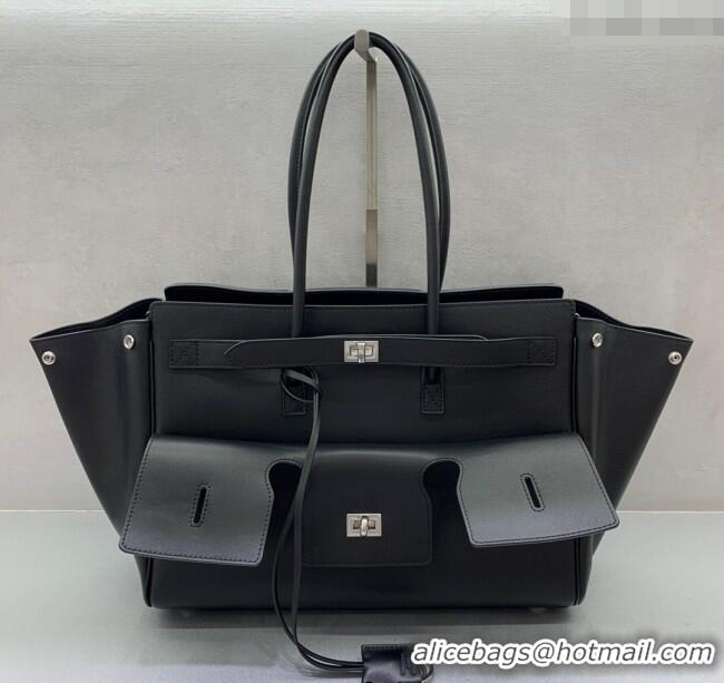 Best Quality Balenciaga Bel Air Medium Carry All Bag in smooth calfskin 48090 Black aged-silver hardware 2025