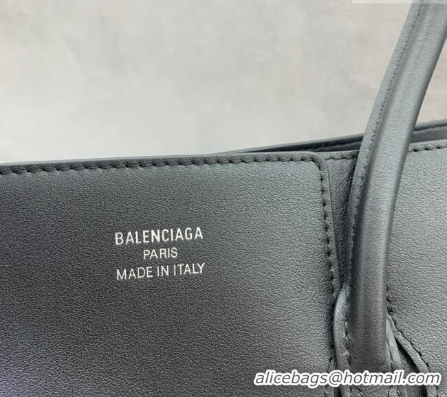 Best Quality Balenciaga Bel Air Medium Carry All Bag in smooth calfskin 48090 Black aged-silver hardware 2025