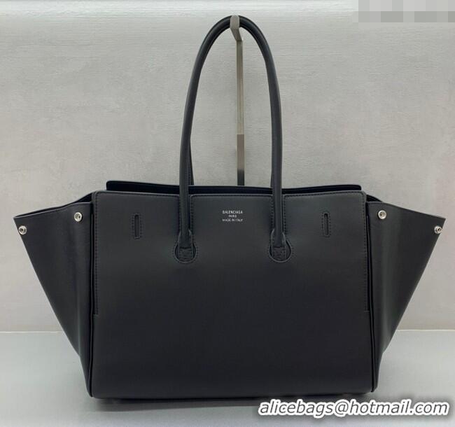 Best Quality Balenciaga Bel Air Medium Carry All Bag in smooth calfskin 48090 Black aged-silver hardware 2025