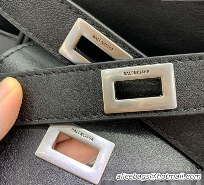 Best Quality Balenciaga Bel Air Medium Carry All Bag in smooth calfskin 48090 Black aged-silver hardware 2025