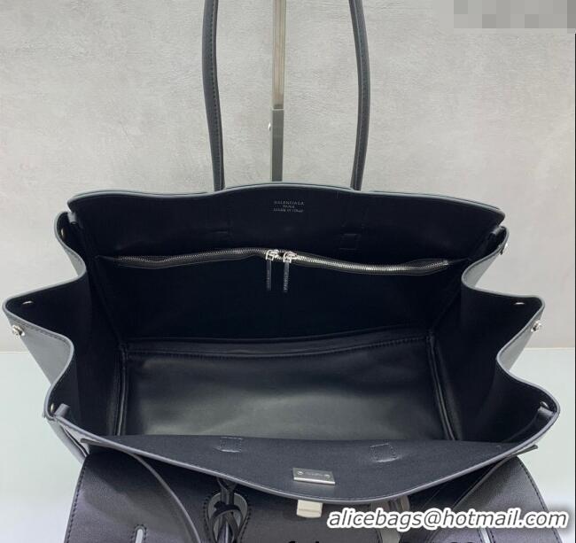 Best Quality Balenciaga Bel Air Medium Carry All Bag in smooth calfskin 48090 Black aged-silver hardware 2025