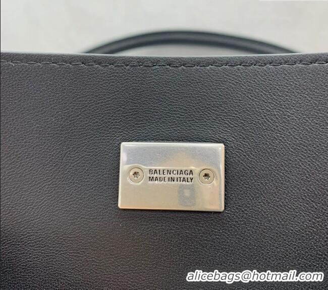 Best Quality Balenciaga Bel Air Medium Carry All Bag in smooth calfskin 48090 Black aged-silver hardware 2025
