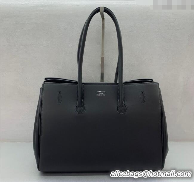 Best Quality Balenciaga Bel Air Medium Carry All Bag in smooth calfskin 48090 Black aged-silver hardware 2025