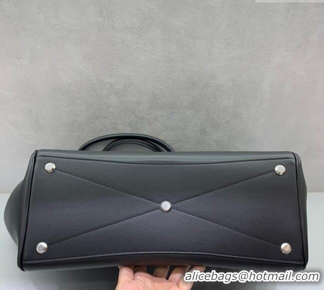Best Quality Balenciaga Bel Air Medium Carry All Bag in smooth calfskin 48090 Black aged-silver hardware 2025