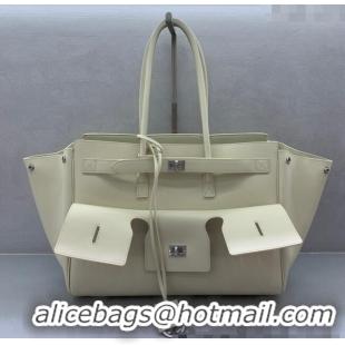 Best Price Balenciaga Bel Air Medium Carry All Bag in smooth calfskin 48090 White aged-silver hardware 2025
