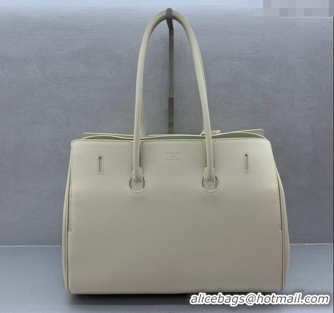 Best Price Balenciaga Bel Air Medium Carry All Bag in smooth calfskin 48090 White aged-silver hardware 2025