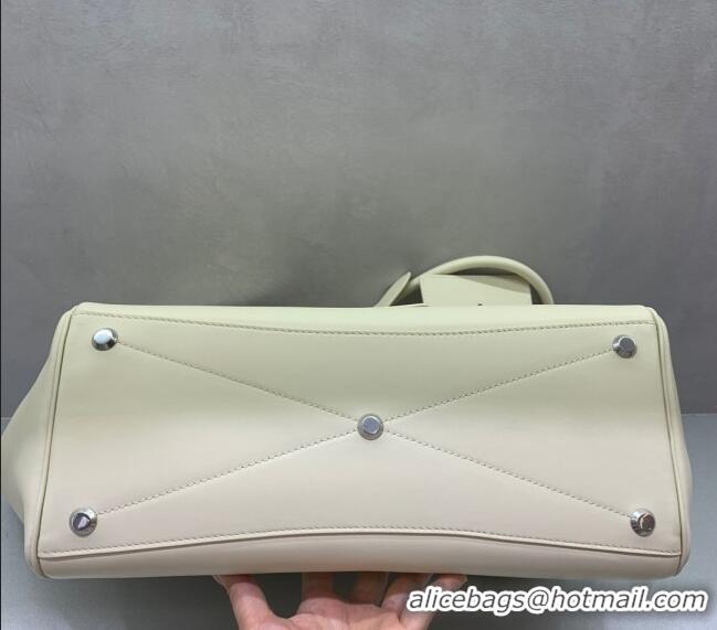 Best Price Balenciaga Bel Air Medium Carry All Bag in smooth calfskin 48090 White aged-silver hardware 2025