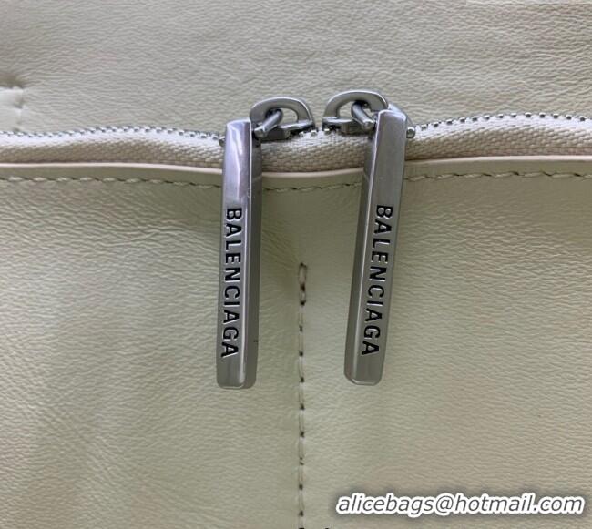 Best Price Balenciaga Bel Air Medium Carry All Bag in smooth calfskin 48090 White aged-silver hardware 2025