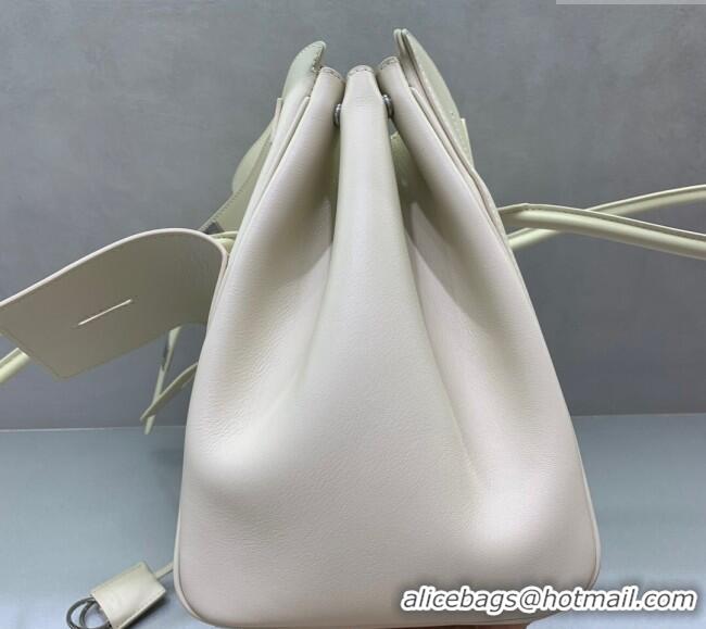 Best Price Balenciaga Bel Air Medium Carry All Bag in smooth calfskin 48090 White aged-silver hardware 2025