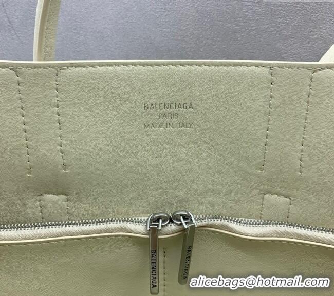 Best Price Balenciaga Bel Air Medium Carry All Bag in smooth calfskin 48090 White aged-silver hardware 2025