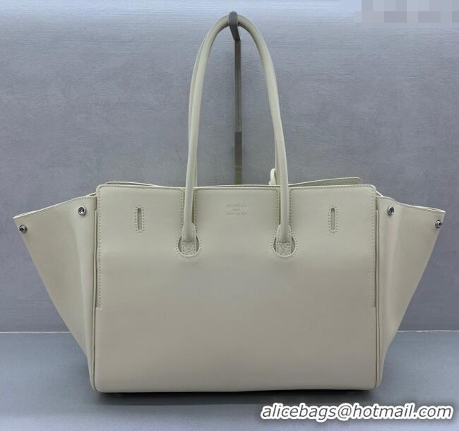 Best Price Balenciaga Bel Air Medium Carry All Bag in smooth calfskin 48090 White aged-silver hardware 2025