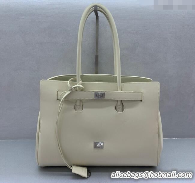 Best Price Balenciaga Bel Air Medium Carry All Bag in smooth calfskin 48090 White aged-silver hardware 2025