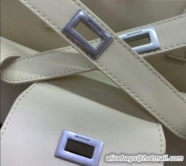 Best Price Balenciaga Bel Air Medium Carry All Bag in smooth calfskin 48090 White aged-silver hardware 2025