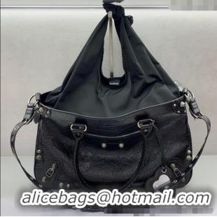 Top Quality Balenciaga Neo Cagole XL Plus Tote Bag in Black Arena lambskin 48091 Black aged-silver hardware 2025