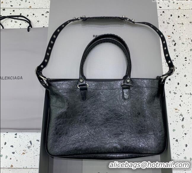 Top Quality Balenciaga Neo Cagole XL Plus Tote Bag in Black Arena lambskin 48091 Black aged-silver hardware 2025
