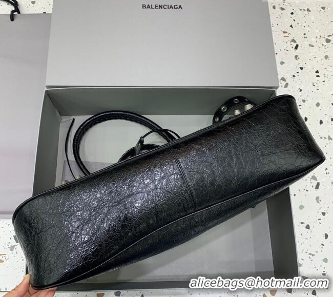 Top Quality Balenciaga Neo Cagole XL Plus Tote Bag in Black Arena lambskin 48091 Black aged-silver hardware 2025