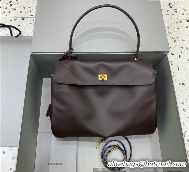 Super Quality Balenciaga Rodeo Medium Handbag in smooth calfskin 78972 Coffee/Aged Gold 2024