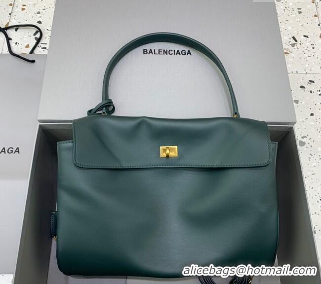 Unique Discount Balenciaga Rodeo Medium Handbag in smooth calfskin Peacock 78972 Green/Gold 2024