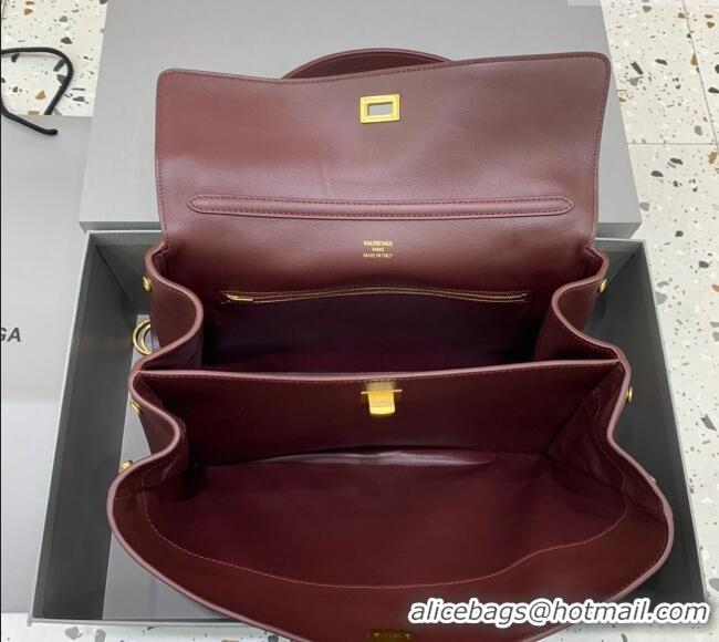 Good Taste Balenciaga Rodeo Medium Handbag in smooth calfskin 78972 Burgundy/Gold 2024