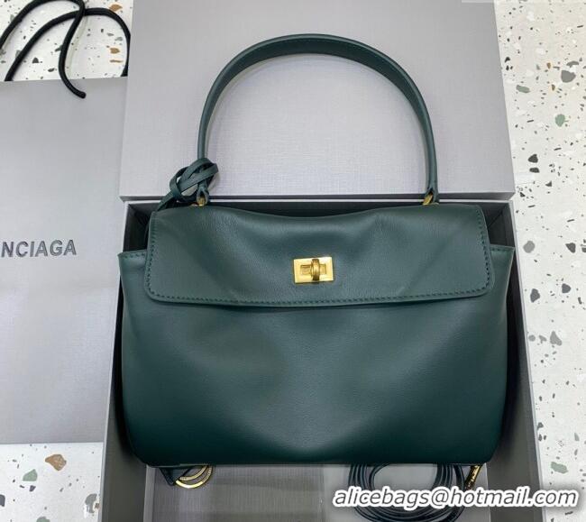 Super Quality Balenciaga Rodeo Small Handbag in smooth calfskin 78972 Peacock Green/Gold 2024