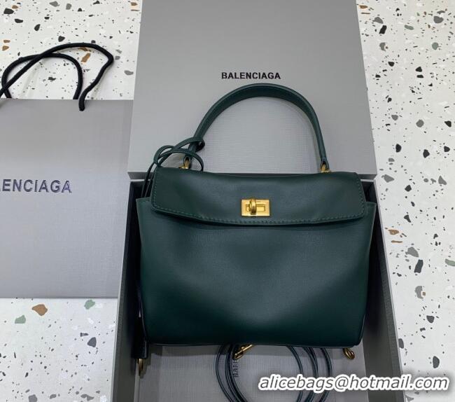 Super Quality Balenciaga Rodeo Mini Handbag in smooth calfskin 78972 Peacock Green/Gold 2024