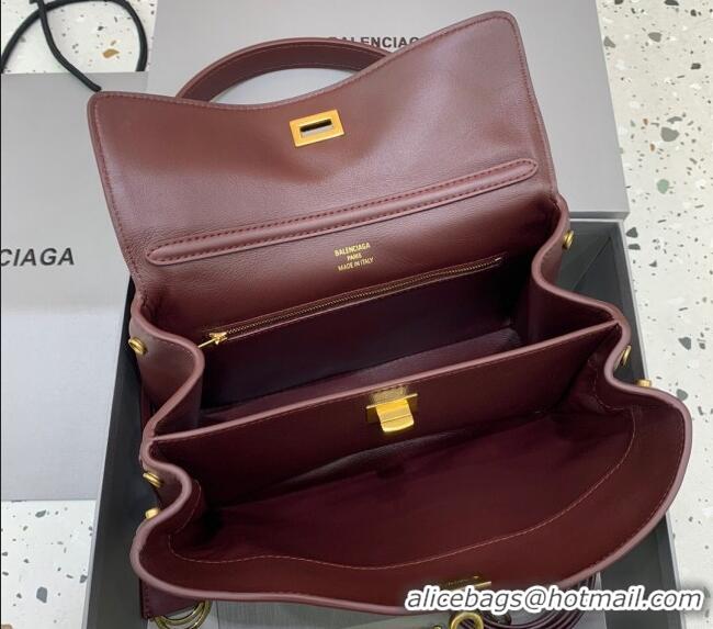 Well Crafted Balenciaga Rodeo Small Handbag in smooth calfskin 78972 Burgundy/Gold 2024