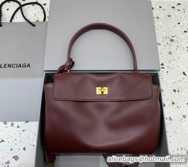 Well Crafted Balenciaga Rodeo Small Handbag in smooth calfskin 78972 Burgundy/Gold 2024