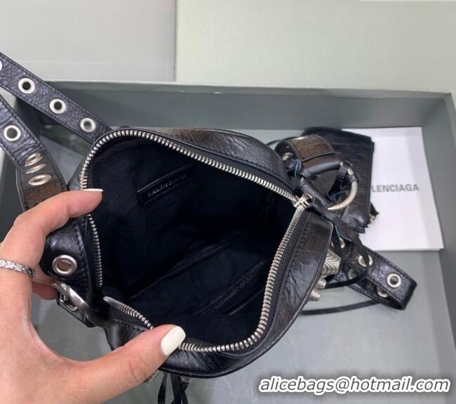 Best Price Balenciaga Le Cagole Men Crossbody Bag in Arena lambskin 48119 black aged-silver hardware 2025