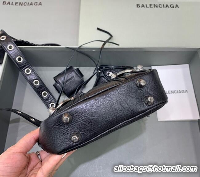 Best Price Balenciaga Le Cagole Men Crossbody Bag in Arena lambskin 48119 black aged-silver hardware 2025