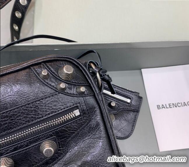 Best Price Balenciaga Le Cagole Men Crossbody Bag in Arena lambskin 48119 black aged-silver hardware 2025