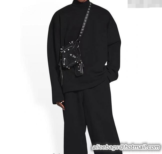 Best Price Balenciaga Le Cagole Men Crossbody Bag in Arena lambskin 48119 black aged-silver hardware 2025