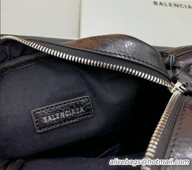 Best Price Balenciaga Le Cagole Men Crossbody Bag in Arena lambskin 48119 black aged-silver hardware 2025