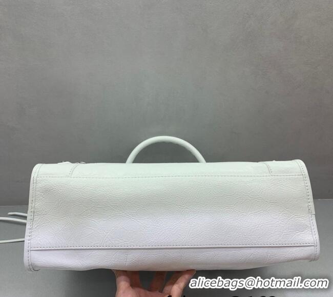 Best Price Balenciaga Le City Medium Bag in Arena Storico lambskin 49001 optic white shiny silver hardware 2025