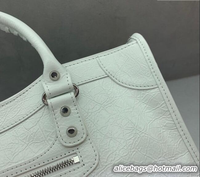 Best Price Balenciaga Le City Medium Bag in Arena Storico lambskin 49001 optic white shiny silver hardware 2025